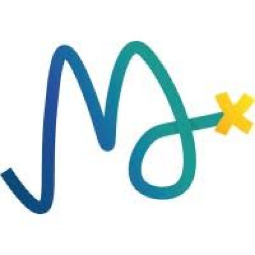 Stilisiertes Logo: geschwungene blau-grüne Linie formt Buchstaben „MJ", daneben ein gelbes Kreuz-Symbol.