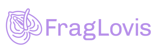 Lila Logo mit Blüten-Icon und Schriftzug FragLovis auf weißem Hintergrund